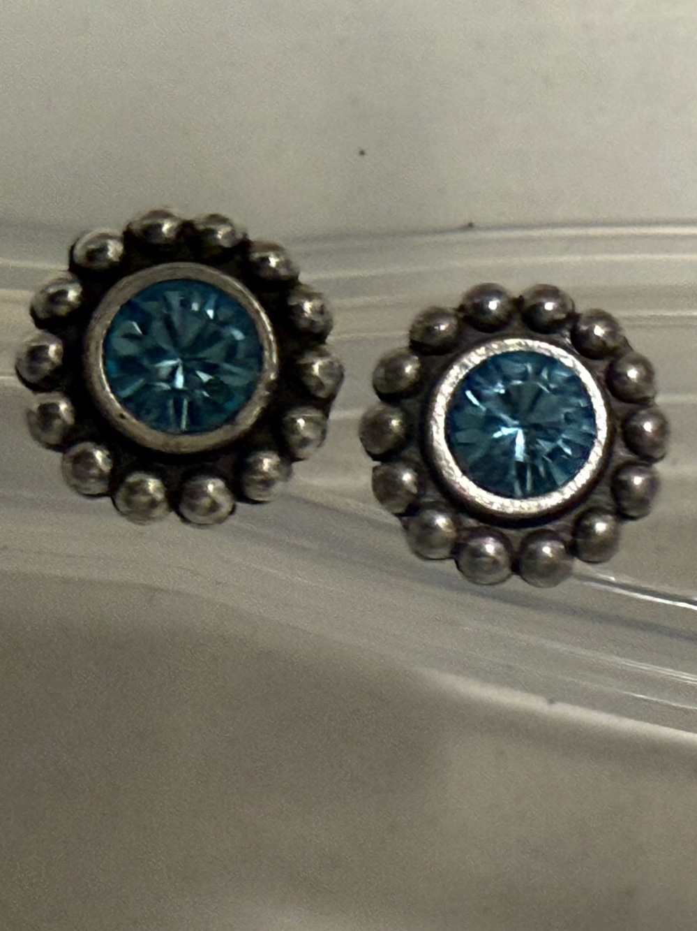 Sterling Silver Blue Crystal Stud Earrings
